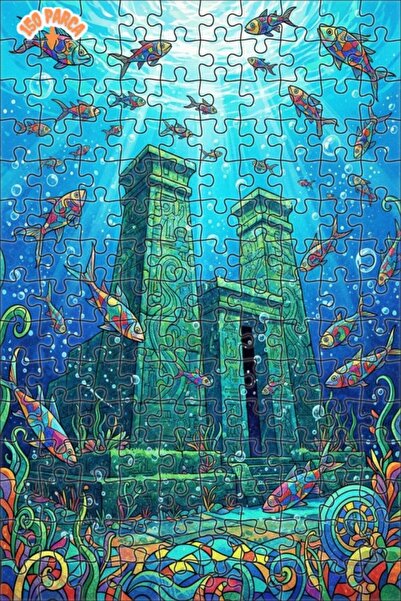 Teona Ahşap الهرميات المصرية الغامضة تحت الماء، أسماك ملونة، فن مظهره الزيتي،...