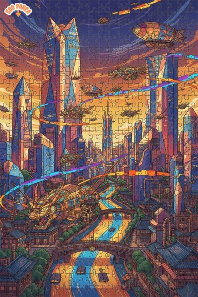 Teona Ahşap لغز خشبي بإطار مزدوج الطبقات من مدينة التنين البخاري الخطية 500 ق...