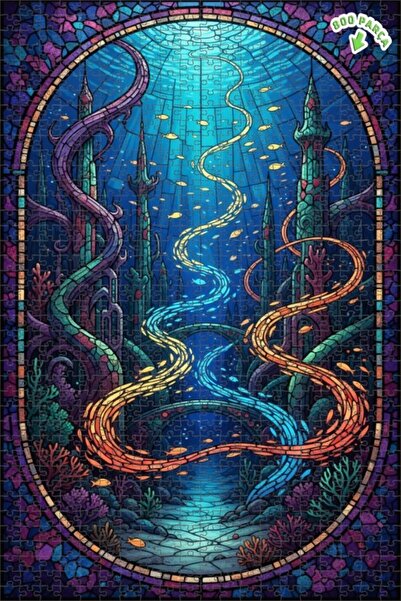 Teona Ahşap لغز خشبي على شكل مدينة سحرية تحت البحر مع مظهر الزجاج الملون 800 ...