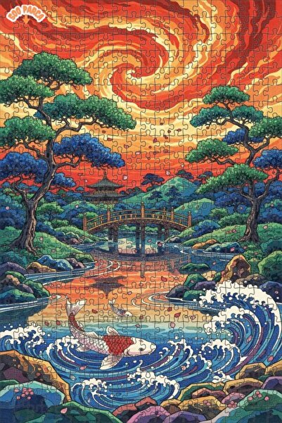 Teona Ahşap لغز خشبي مؤطر بطبقتين بتصميم أسماك الكوي اليابانية المائية 500 قط...