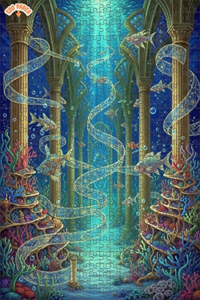 Teona Ahşap لغز خشبي مؤطر بطبقتين بمظهر لوحة زيتية لقصر سحري تحت الماء 500 قط...