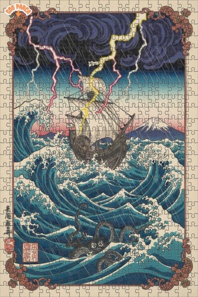 Teona Ahşap لغز خشبي بإطار مزدوج الطبقات بتصميم هجوم الكراكن في الأمواج العمل...