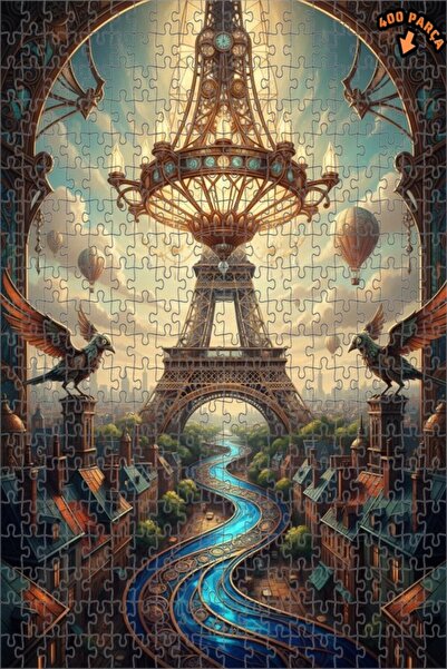 Teona Ahşap لغز خشبي مؤطر بطبقتين على طراز ستيمبانك بمظهر لوحة زيتية لمدينة ب...