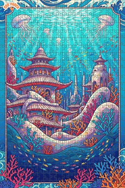 Teona Ahşap لغز خشبي مؤطر بطبقتين بمظهر مدينة أتلانتس الخيالية مع مشهد مائي 5...