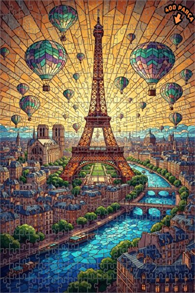 Teona Ahşap لغز خشبي بإطار من طابقين بتصميم باريس دريم مع مظهر زجاجي ملون 400...