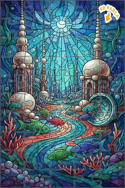 Teona Ahşap لغز خشبي على شكل مدينة سحرية تحت الماء مع مظهر الزجاج الملون 50 ق...