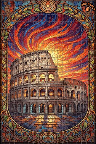 Teona Ahşap لغز خشبي مؤطر بطبقتين لفن الزجاج الملون في الكولزيوم الروماني الف...