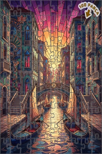 Teona Ahşap لغز خشبي مؤطر بطبقتين لفن الزجاج الملون لقنوات البندقية 100 قطعة ...