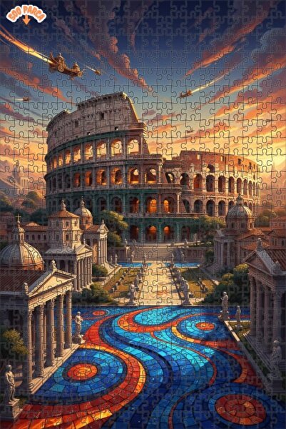 Teona Ahşap لوحة زيتية لساحة روما مع مركبات طائرة رائعة، لغز خشبي بإطار من طا...