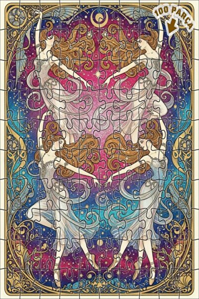 Teona Ahşap لغز خشبي مؤطر من طبقتين بتصميم راقصات آرت نوفو 100 قطعة 25x25