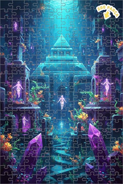 Teona Ahşap لغز خشبي على شكل مدينة سحرية تحت الماء ذو طابقين بإطار كريستالي ل...