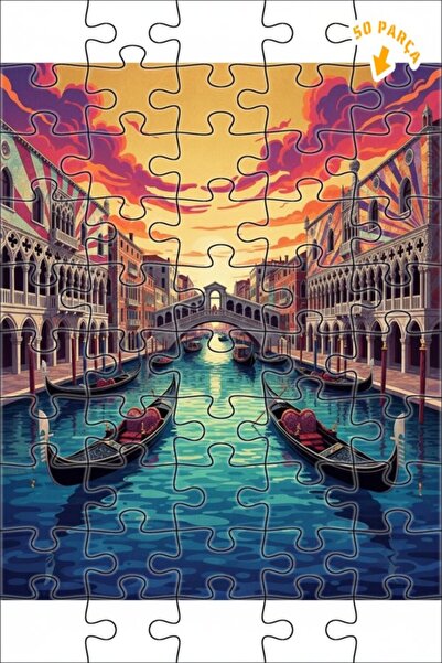 Teona Ahşap لغز خشبي مؤطر بطبقتين بتصميم مشهد قارب الغندول في البندقية مع لوح...