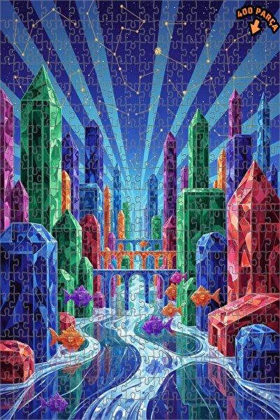 Teona Ahşap لوحة زيتية لرحلة أسماك المدينة الكريستالية، لغز خشبي بإطار مزدوج ...