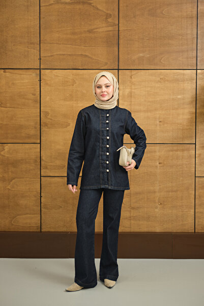 LOCCO Γυναικείο κοστούμι τζιν με λεπτομέρεια κουμπιών ποιμενικού τύπου, ελαστ...