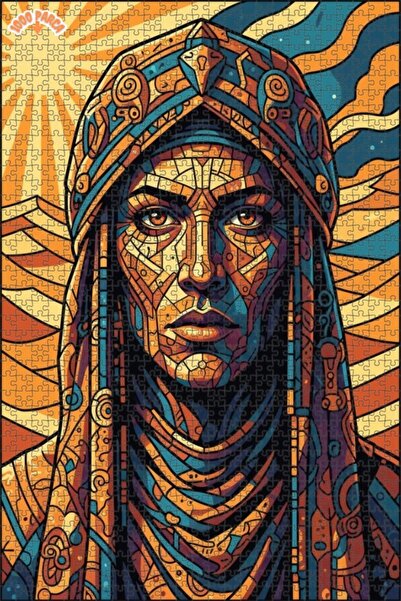 Teona Ahşap Gizemli Kadın Portresi Mozaik Görünümlü Çift Katlı Çerçeveli Ahşa...