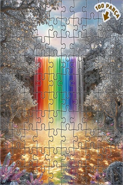 Teona Ahşap لغز خشبي بإطار مزدوج الطبقات على شكل شلال قوس قزح 100 قطعة 25x25