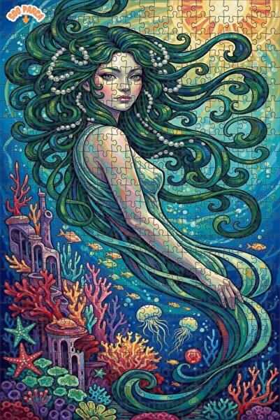 Teona Ahşap لوحة فنية لحورية البحر بمظهر لوحة زيتية، بازل خشبي مؤطر بطبقتين 5...