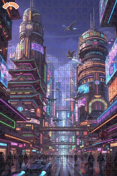 Teona Ahşap لغز خشبي بإطار ذو طابقين بمظهر لوحة زيتية لمنظر مدينة مستقبلي 500...