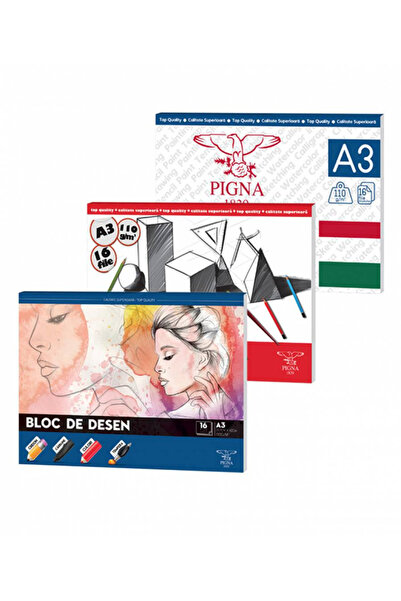 PIGNA Bloc de desen A3, hârtie 160g, 16 coli, diverse modele,