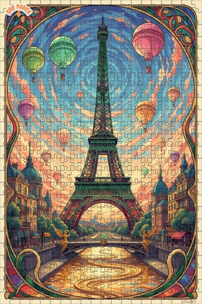 Teona Ahşap لوحة زيتية لبالونات الهواء الساخن باريس بطراز آرت نوفو، لغز خشبي ...