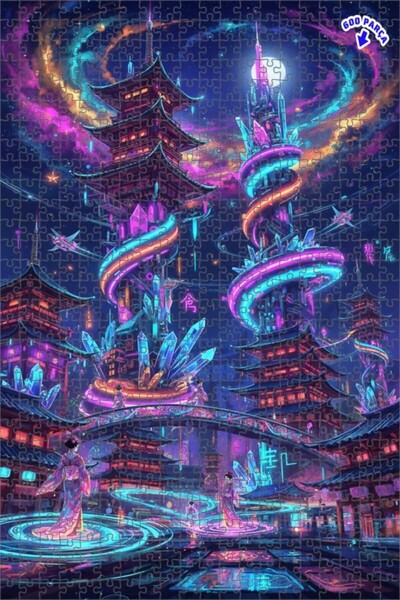 Teona Ahşap لغز خشبي بإطار من طابقين بتصميم فني رقمي رائع من نيون شاتو 600 قط...