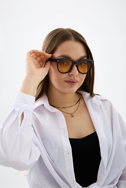 Chunky Frame Oval Unisex Black Orange Sunglasses