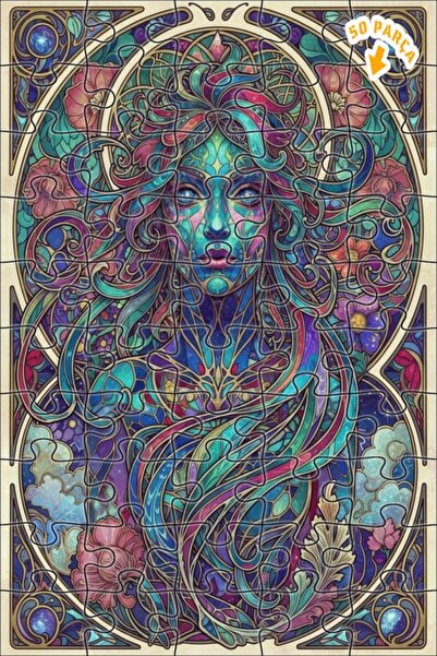 Teona Ahşap لغز خشبي ملون بتصميم آرت نوفو لصورة امرأة، مقطوع بالليزر، بإطار م...