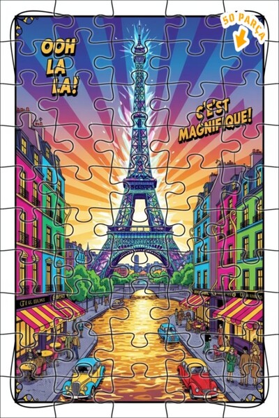 Teona Ahşap لغز خشبي مؤطر بطبقتين من فن الرسم الخطي باريس دريم 50 قطعة 15x25