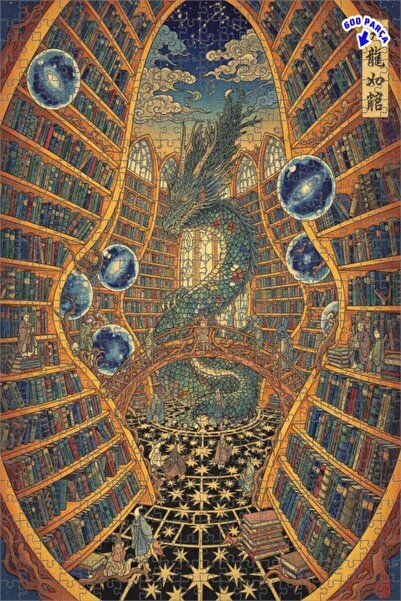 Teona Ahşap لغز خشبي مؤطر من طابقين لمكتبة حكمة التنين 600 قطعة 50×35