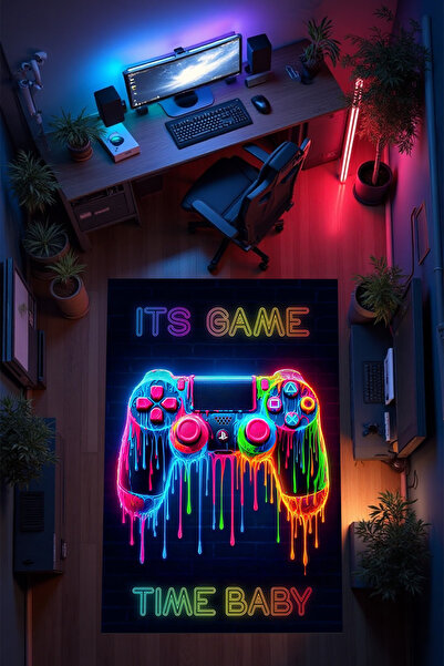 THEMODERNHANE Gamer Genç Odası Halısı Kaymaz Taban Makinede Yıkanabilir Gamin...