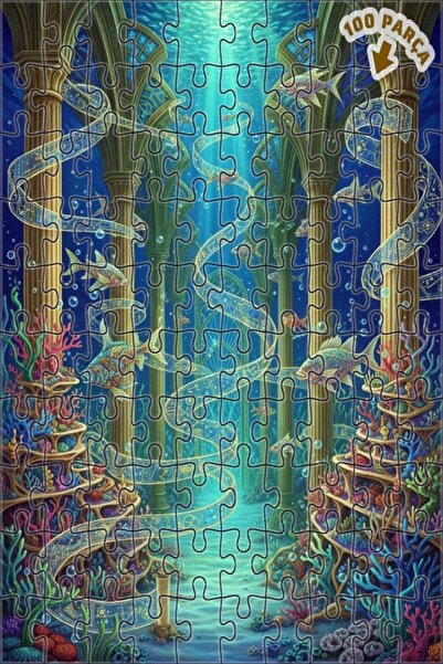 Teona Ahşap لغز خشبي مؤطر بطبقتين بمظهر لوحة زيتية لقصر سحري تحت الماء 100 قط...