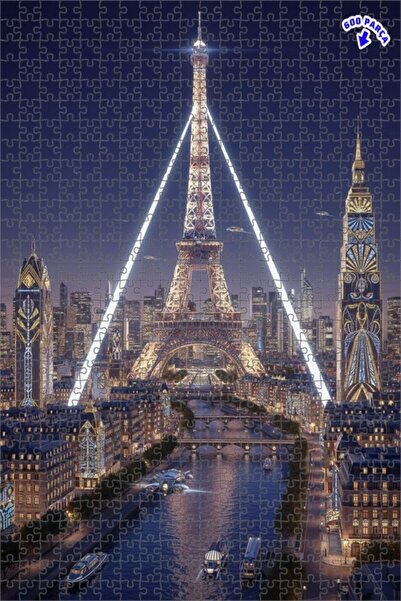 Teona Ahşap لغز خشبي بإطار ذو طابقين بمظهر لوحة زيتية لأضواء باريس المستقبلية...