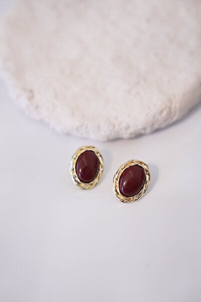 Ladies&Gentlemen Stylish Women's Earrings with Gold Color Frame and Burgundy ...