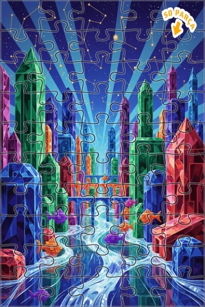 Teona Ahşap لوحة زيتية لرحلة أسماك المدينة الكريستالية، لغز خشبي بإطار مزدوج ...