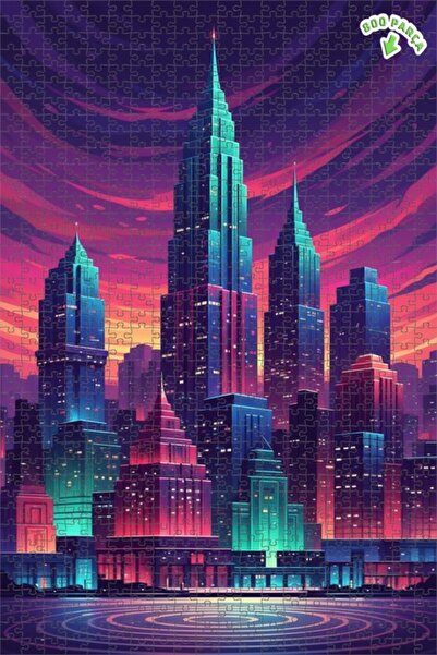 Teona Ahşap لغز خشبي بإطار ذو طابقين بمظهر لوحة زيتية لمنظر مدينة نيو نوار 80...