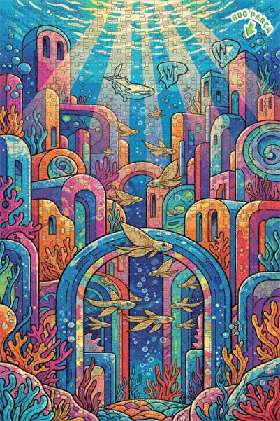 Teona Ahşap لغز خشبي مؤطر بطبقتين، بتصميم مدينة بحرية غامضة بمظهر لوحة زيتية ...