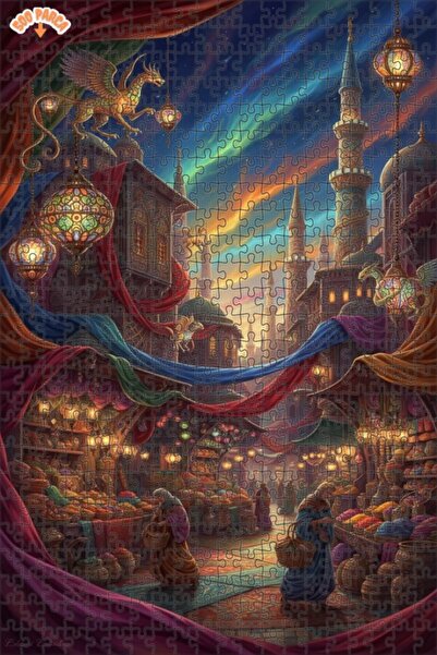 Teona Ahşap لغز فني بمظهر لوحة زيتية لسوق الشرق الخيالي 500 قطعة 50×30