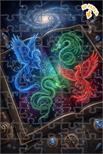 Teona Ahşap ألغاز الكون: لغز خشبي مزدوج الطبقات بإطار فني لأربعة مخلوقات، 50 ...