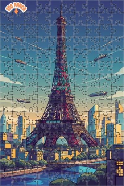 Teona Ahşap لغز خشبي على شكل برج إيفل بتقنية المستقبل بمظهر كرتوني 150 قطعة 2...