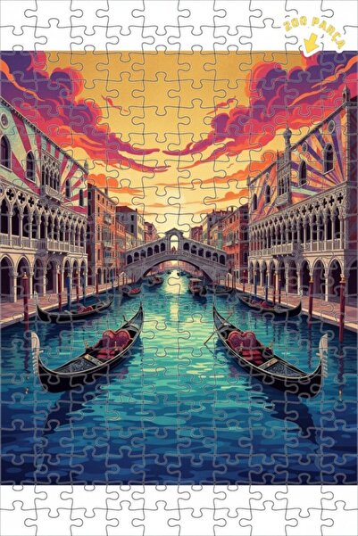 Teona Ahşap لغز خشبي مؤطر بطبقتين بتصميم مشهد قارب الغندول في البندقية مع لوح...