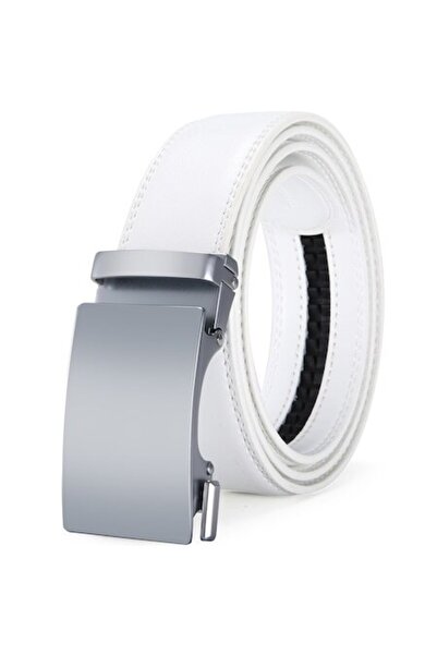 NELBONS Leather Belt, Nelbons, White, Automatic Closure, Width 3.5 cm