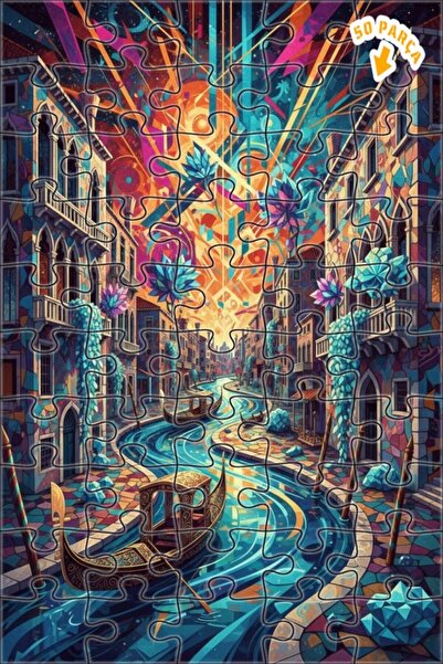 Teona Ahşap لغز خشبي مؤطر بطبقتين بتصميم فني تجريدي لقنوات البندقية 50 قطعة 1...