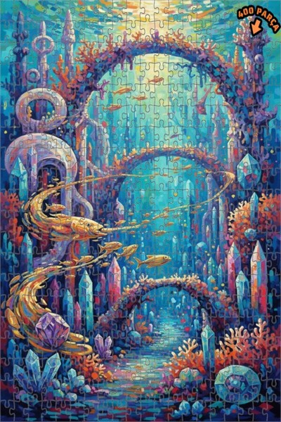 Teona Ahşap لغز خشبي مؤطر بطبقتين بمظهر لوحة زيتية لمدينة سحرية تحت الماء 400...