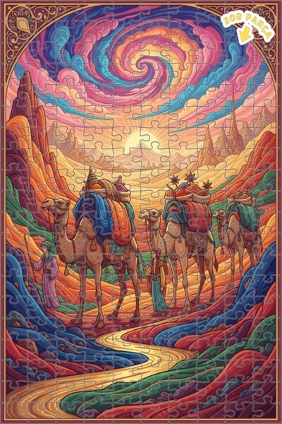 Teona Ahşap لوحة فنية بتأثير الغروب السحري على صحراء كرفان، 200 قطعة، 25×35