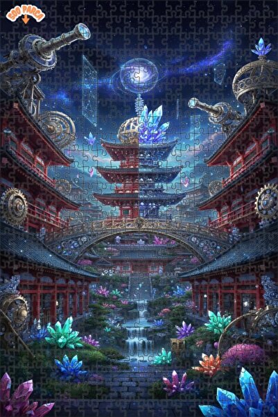 Teona Ahşap لغز خشبي مؤطر بطبقتين من الفن الرقمي لعالم المعبد الكريستالي الغا...