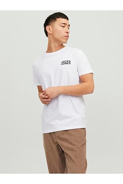 Jack & Jones تي شيرت رجالي بشعار Jjecorp برقبة دائرية وطباعة صغيرة 12151955 أ...
