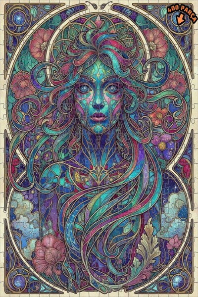 Teona Ahşap لغز خشبي ملون مقطوع بالليزر لصورة امرأة بأسلوب آرت نوفو، 400 قطعة...