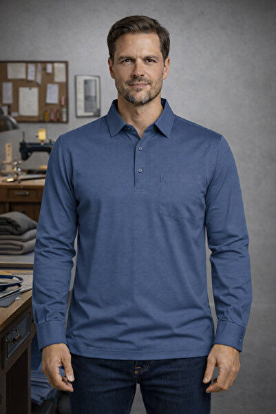 BayBayan Shirt Collar Long Sleeve Combed Cotton Sweater