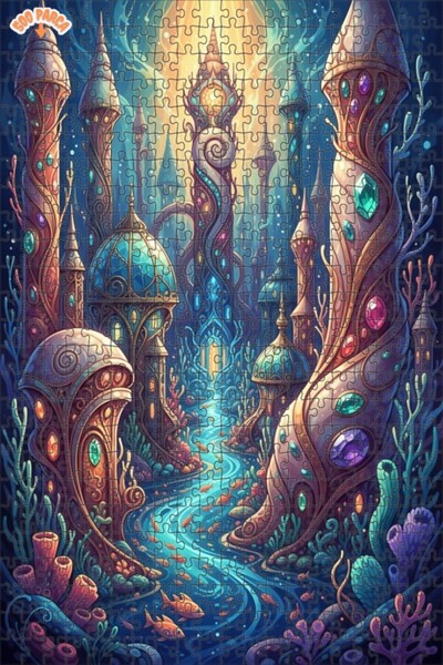 Teona Ahşap لغز خشبي بإطار ذو طابقين بمظهر لوحة زيتية لمدينة تحت البحرية الرا...