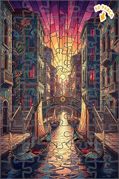 Teona Ahşap لغز خشبي مؤطر بطبقتين لفن الزجاج الملون لقنوات البندقية 50 قطعة 1...